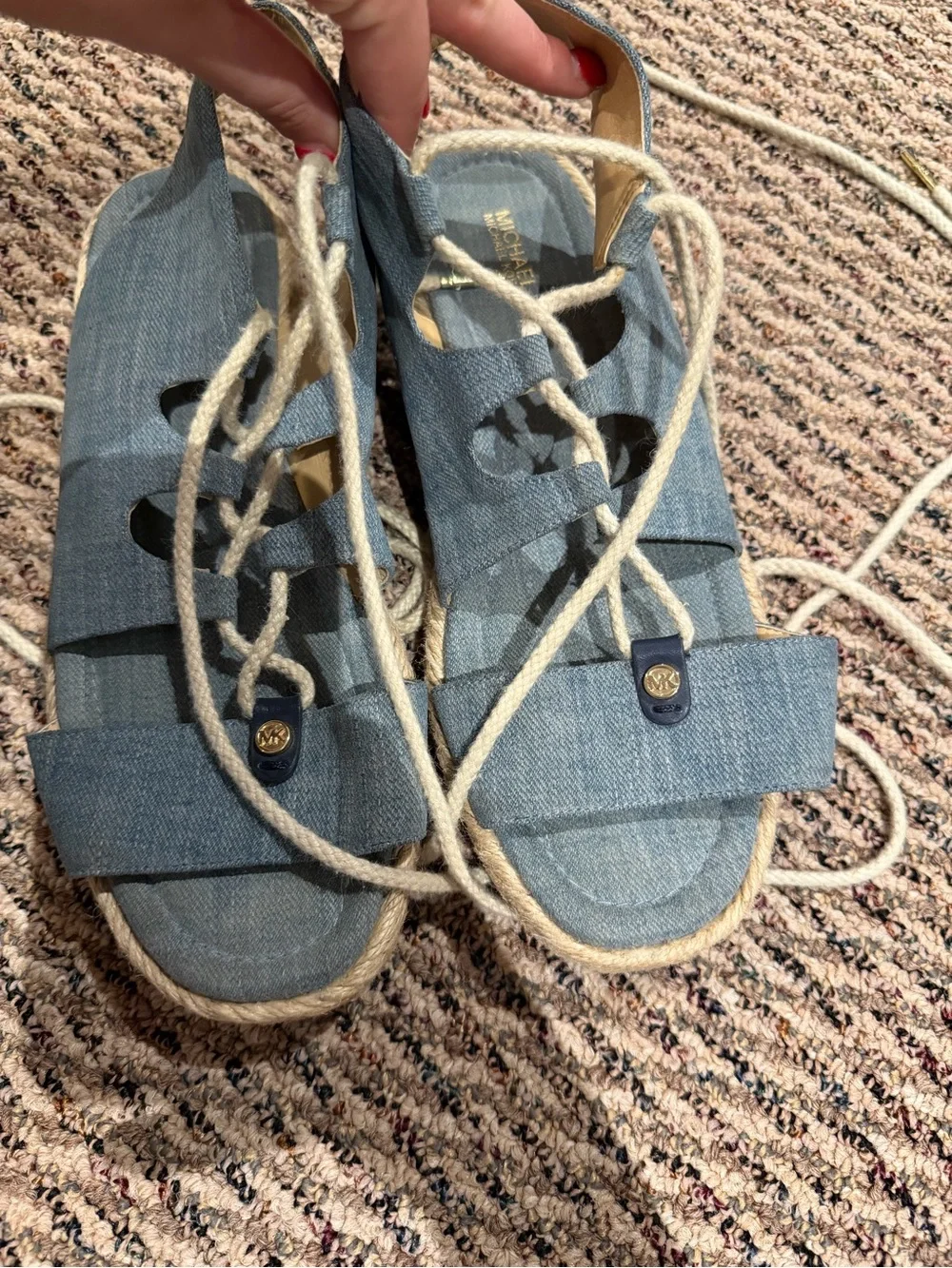 10M MICHAEL KORS MCKENNA DENIM WOMEN'S ESPADRILLE SANDAL FLAT OPEN TOE SHOES